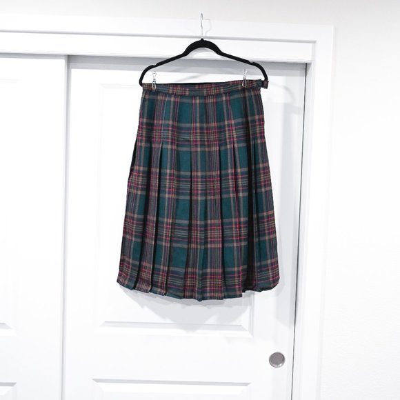 The Edinburgh Collection Scottish Wool Plaid Tartan Print Skirt Green Size 16 - Picture 7 of 9